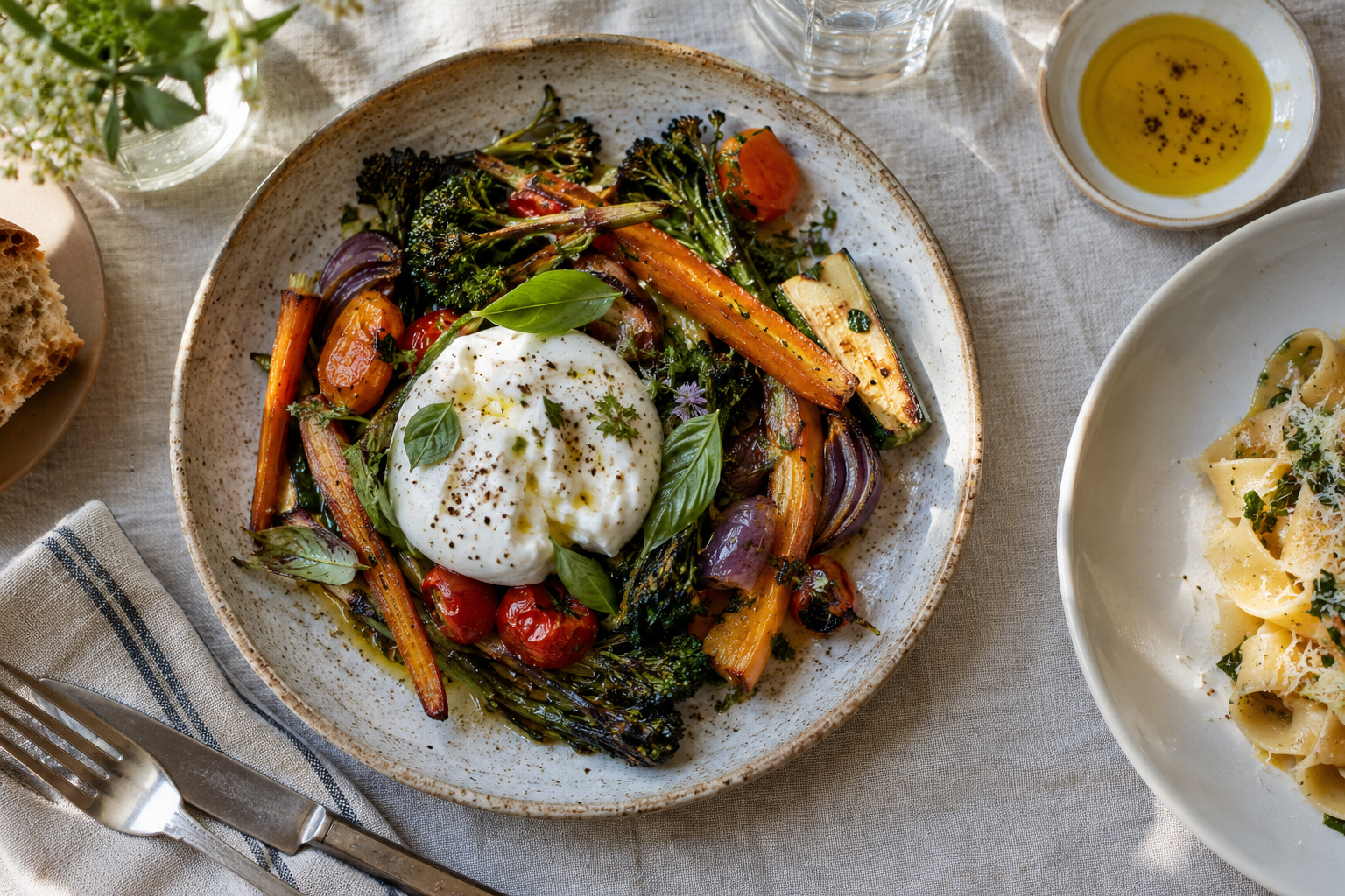 Légumes de saison dans des assiettes en céramique
