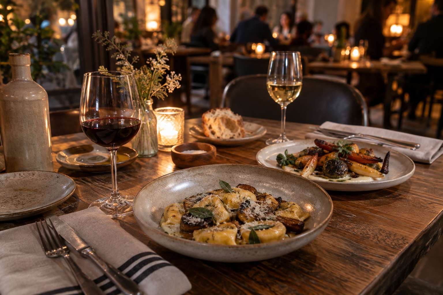 Plats de saison sur une table de restaurant chaleureuse
